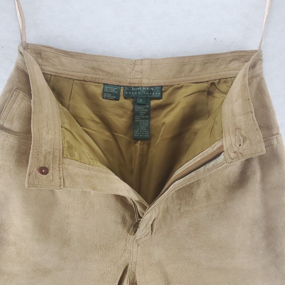 sz 6 28x30 Lauren Ralph Lauren Suede Pants Leather Tan Camel Preppy Equestrian - Picture 7 of 15